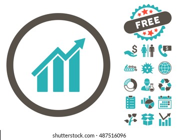 Trend Chart icon with free bonus images. Vector illustration style is flat iconic bicolor symbols, grey and cyan colors, white background.