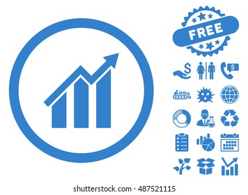 Trend Chart icon with free bonus icon set. Vector illustration style is flat iconic symbols, cobalt color, white background.