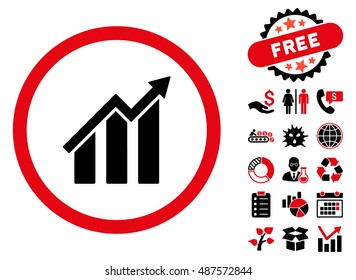 Trend Chart icon with free bonus images. Vector illustration style is flat iconic bicolor symbols, intensive red and black colors, white background.