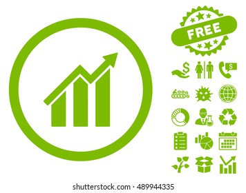 Trend Chart icon with free bonus design elements. Vector illustration style is flat iconic symbols, eco green color, white background.