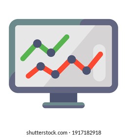 
Trend chart inside monitor, data analytics flat icon