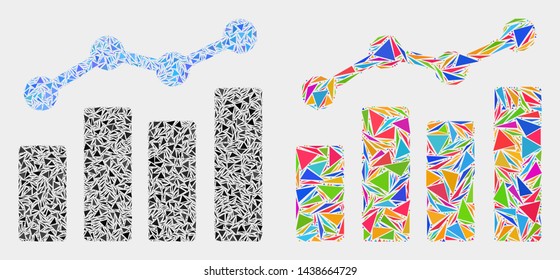 Trend chart mosaic icon of triangle items which have different sizes and shapes and colors. Geometric abstract vector illustration of trend chart.