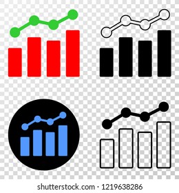 Trend charts EPS vector icon with contour, black and colored versions. Illustration style is flat iconic symbol on chess transparent background.