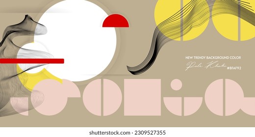 Trend color Pale Khaki poster design Japanese style templates invitations to lines abstract background. Stock illustration artwork business style