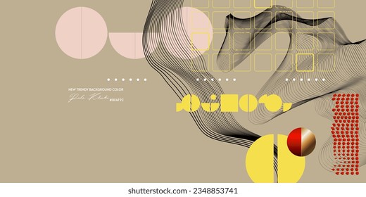 Trend color Pale Khaki poster design Japanese style templates invitations to lines abstract background. Stock illustration artwork business style