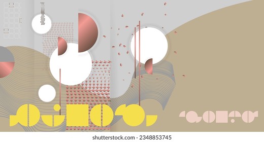 Trend color Pale Khaki poster design Japanese style templates invitations to lines abstract background. Stock illustration artwork business style