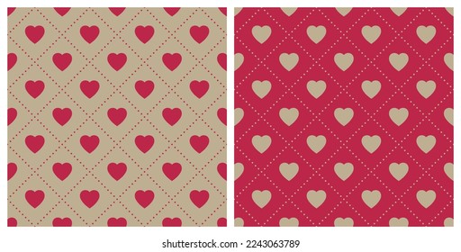 Trend color of the year 2023 Viva Magenta. Seamless heart shape pattern background. Design texture elements for fabric, tile, banner, card, cover, poster, backdrop, wall. Vector illustration.