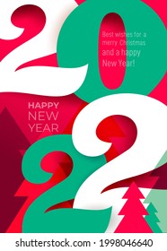 Trend colored red with green 2022 Happy New Year. Elegant design of colorful 2022 logo number. Perfect typography for design, calendar and new year celebration invite. Christmas decoration vector.