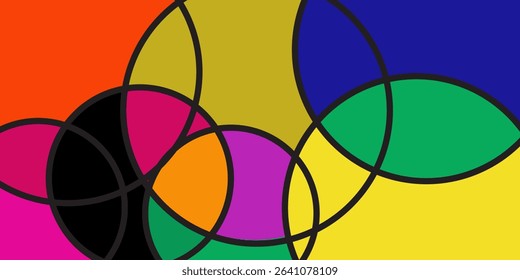 Trend Colorful Abstract Geometric Wave Background Design With Bold Black Line And Beautiful Red, Orange, Blue and Orange Color For Art Festival, Web Design