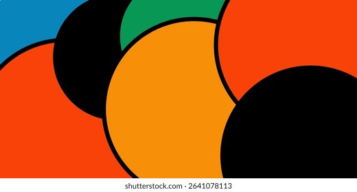 Trend Colorful Abstract Geometric Wave Background Design With Bold Black Line And Beautiful Red, Orange, Blue and Orange Color For Art Festival, Web Design, Landing page, and Print Material. 