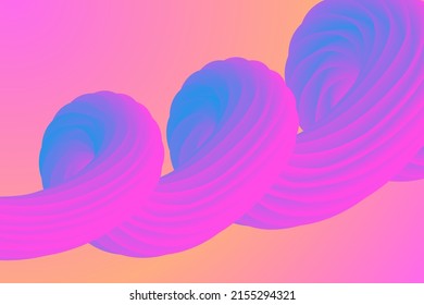 Trend colorful gradient 3d effect twisted liquid line shape. Abstract background. Pink blue fluid flow wave. Vector illustration