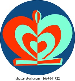 Trend-Farben Vektorillustration Schachstück auf kreisförmigem Hintergrund. Kinq doodle Cartoon Design. Handgezeichnete Skizze Blau, Menthe, orangefarbenes Piktogramm für die Organisation von Schachschschulen Logo, Drucke, T-Shirt, Stoff