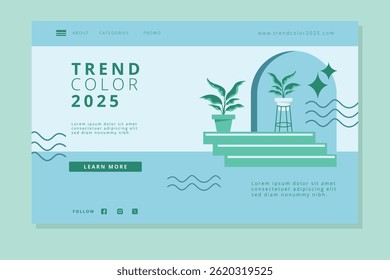 Trend Colour 2025 Flat Aqua vector landing page, suitable for UI Design templates, image files are eps, can be edited layer by layer