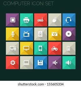 Trend computer icons with long shadows