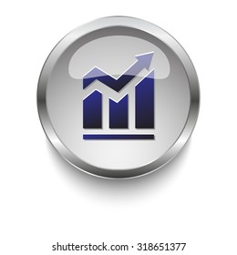 Trend dark blue vector icon on a glossy glass button with chrome on white background