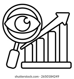 Icono de detección de tendencias representado por ojo, lupa, flecha, gráfico Estilo de línea.