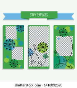 Trend editable template for stories on nature. Gentle blue-green backgrounds for social networks, stories, stories, adventures, interesting messages. Set.
