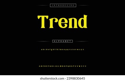 Trend Elegant Font Uppercase, minúscula y número. Diseños de moda mínimos con letras clásicas. Tipografía moderna de serif con el concepto de vintage decorativo regular. ilustración vectorial