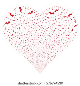Trend fireworks with heart shape. Vector illustration style is flat red iconic symbols on a white background. Object heart organized from random pictograms.