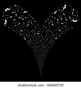Trend fireworks stream. Vector illustration style is flat white iconic symbols on a black background. Object double fountain created from random design elements.