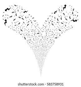 Trend fireworks stream. Vector illustration style is flat black iconic symbols on a white background. Object double fountain constructed from random icons.