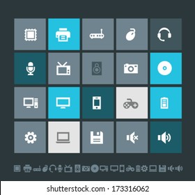 Trend flat design blue computer icons with long shadows