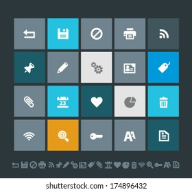 Trend flat design blue office icons, set 2