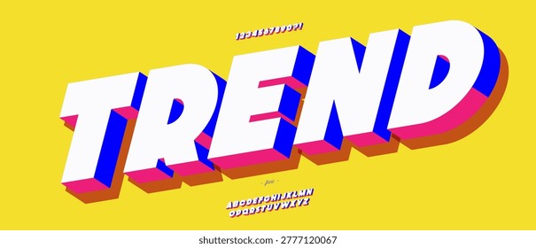 Trend font trend 3d bold coloful style for summer party poster, y2k decoration, card, t shirt, flyer, sale banner, printing on fabric, industrial. Cool typeface
