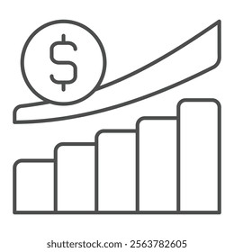 Trend to go down chart thin line icon, world sanction concept. Vector graphics. Dollar currency graph, market pressure sign on white background, outline style icon for mobile or web design