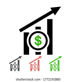 trend graph of the rising dollar. chart chart of the trend of the dollar trend with flat style