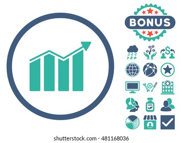 Trend icon with bonus. Vector illustration style is flat iconic bicolor symbols, cobalt and cyan colors, white background.