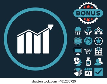 Trend icon with bonus. Vector illustration style is flat iconic bicolor symbols, blue and white colors, dark blue background.