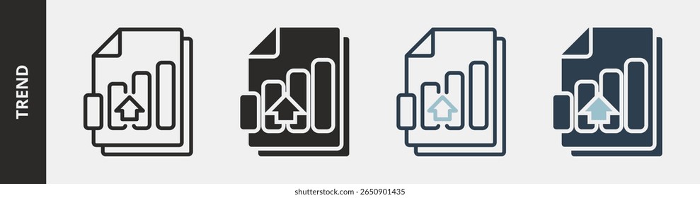 Ícone de Tendência Definir Coleção de Vários Estilos. Contém ícones de estilo Contorno, Glifo, Azul de Contorno e Azul de Glifo