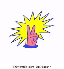 Die Trendgrafik zeigt die Konfrontation. Geste mit den Fingern der Hand. Zwei Finger werden hochgezogen.