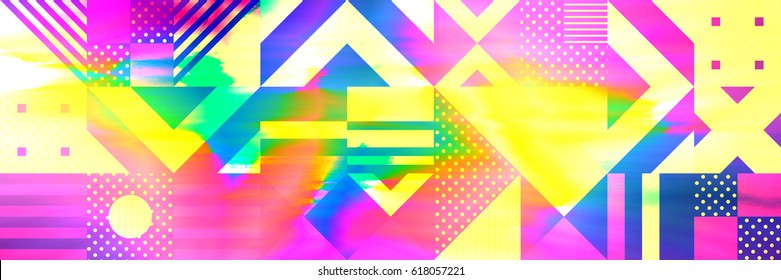 Trend image effect in style glitch. Modern abstract background colorful gradient. Vector illustration