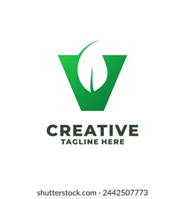 Trend Initial Letter V With Leaf Logo Vector