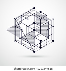 Trend isometric geometric pattern black and white background with bright blocks and cubes. Technical plan can be used in web design and as wallpaper or background. Perfect background for designs