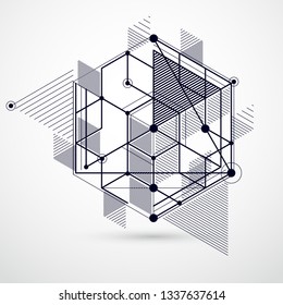 Trend isometric geometric pattern black and white background with bright blocks and cubes. Technical plan can be used in web design and as wallpaper or background. Perfect background for designs