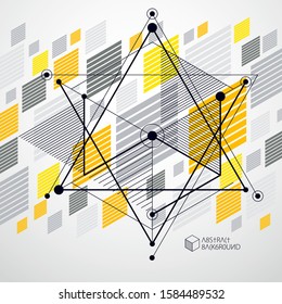 Trend isometric geometric pattern yellow background with bright blocks and cubes. Technical plan can be used in web design and as wallpaper or background. Perfect background for your design projects.
