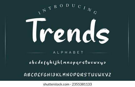 Trend Lettering font isolated on black background. Texture alphabet in street art and graffiti style. Grunge and dirty effect.  Vector brush letters.