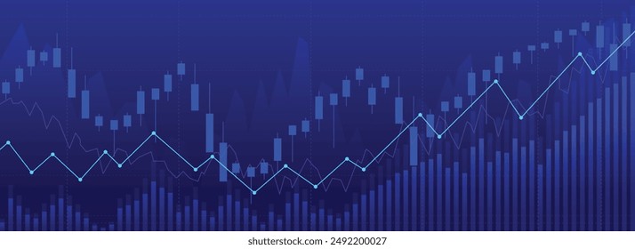 gráfico de candelabro de línea de tendencia ascendente en el mercado de valores, gráfico financiero abstracto con gráfico de candelabro de línea de tendencia ascendente