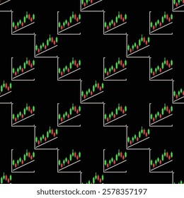 Trend Line and Candlestick Chart vector Crypto Trading concept colored seamless pattern