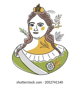 Trend line Illustration of Anna Ioannovna Romanova, niece of Peter the Great and empress of Russian empire. Portrait of historical figure woman in historical dress.