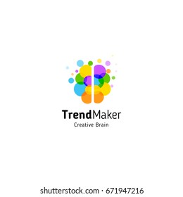 Trend Maker abstract vector logo. Isolated colorful circles bubbles brain shape. Genius creative mind