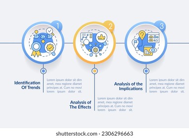 Das Trendmanagement beinhaltet eine Kreisfographie-Vorlage. Handel. Visualisierung von Daten in 3 Schritten. Bearbeitbare Timeline-Info-Diagramm. Workflow-Layout mit Zeilensymbole. Verwendete "Lato-Fett"-Schriftarten