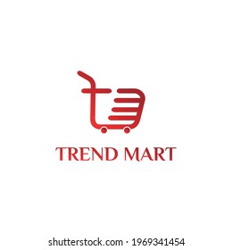 Trend Mart Logo, Cart Illustration, Department Store Symbol, Supermarket Design.