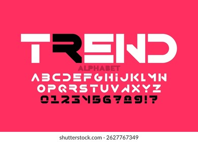 Tendance. Police de style moderne, lettres alphabétiques et illustration vectorielle de chiffres