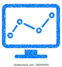 Trend Monitoring grainy textured icon for overlay watermark stamps. Flat symbol with dirty texture. Dotted vector blue ink rubber seal stamp with grunge design on a white background.