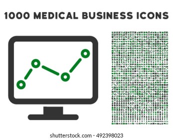 Trend Monitoring icon with 1000 medical business green and gray vector pictograms. Set style is flat bicolor symbols, white background.