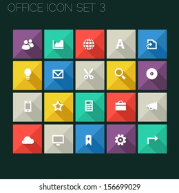Trend office icons with long shadows, set 3